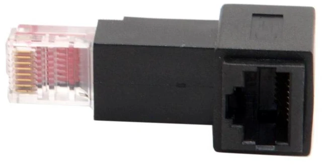 Main image of 90 Degree Up Angled 8P8C RJ45 Plug Male to Female Ethernet Adapter Cat 5e FTP STP UTP LAN Network Extension Connector for Ethernet Patch Cords Unshielded