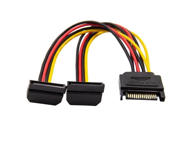 Alt view image 2 of 3 - SATA 15-Pin Power Cable 90 Degree Male to 2 x 15P Female Y Splitter Adapter SATA Power Extension Cable for Solid State SSD Hard Disk and Motherboard Left Angle