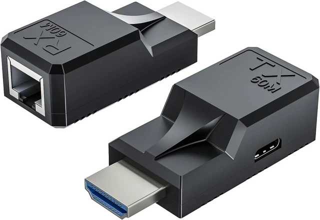 Main image of 196FT 60M HDMI Extender Over Cat5e/6 Ethernet Cable HDMI Signal Repeater with RJ45 Transmitter Receiver 1080P@60Hz 3D HDMI 1.3 HDCP 1.2 Male to Male Adapter for HDTV Monitor Projector