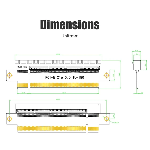 Alt view image 7 of 7 - PA17 PCIe 5.0 X16 Riser Adapter Card Straight Low-Profile 200mm Slot Height Riser PCIe X16 Signal Pass-Through Backward Compatible with PCIe 4.0/3.0 X16 1U/2U Server