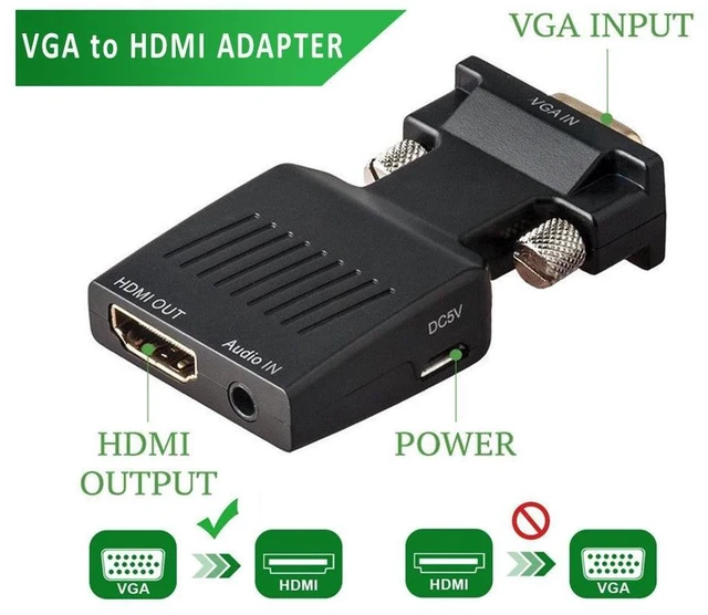 Main image of 1080P VGA Male to HDMI Female Active Adapter Converter with 3.5mm Audio and USB Power One-Way VGA to HDMI Video Adapter Cable for PC Laptop TV Monitor Projector HDMI Display Plug and Play