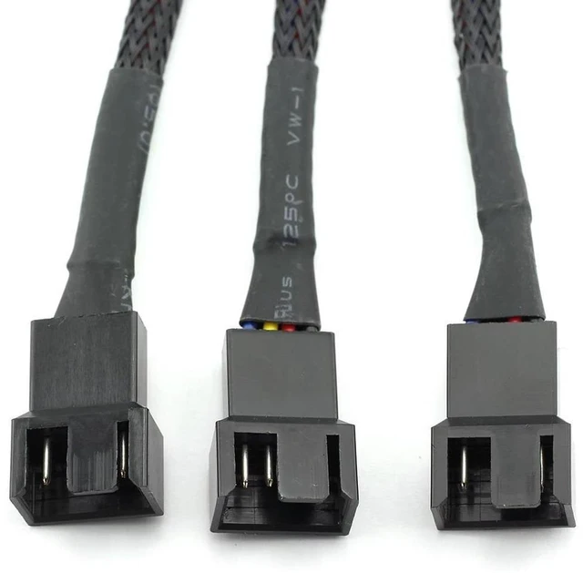 Alt view image 4 of 6 - 4-Pin 1-to-3 PWM PC Fan Splitter Extension Cable Motherboard Female Socket to Triple Male Fan Connectors 24AWG Sleeved Power Adapter for 3-Pin/4-Pin Cooling Fans Black 27cm/10.5 inches
