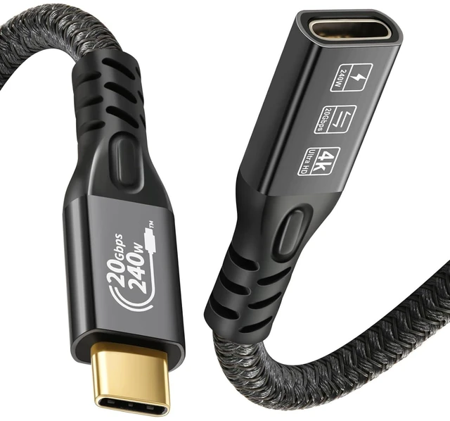 Main image of USB C 3.2 Gen2 20Gbps Extension Cable Type-C Male to Female Extender Cord 240W PD 3.1 Charging 4K@60Hz USB-C Video Output Cable Data Sync for External SSD eGPU and Thunderbolt 3/4 Ports