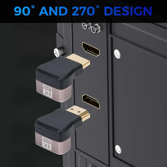 Alt view image 4 of 6 - HDMI 2.1 Right Angle Adapter 8K@60Hz 4K@120Hz Up and Down 90 Degree HDMI Male to Female L-Shaped Connector Extender with ARC VRR HDR for Google Chrome Cast Wall TV Laptop PC 2 Pack