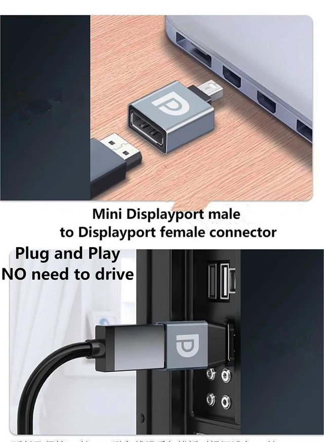 Alt view image 3 of 7 - Mini DisplayPort to DisplayPort Adapter 8K@60Hz DP 1.4 Male to Female Converter Mini DP Male to DP Female Extension Connector for Laptop PC Monitor Projector Plug and Play Gray 1 Pack