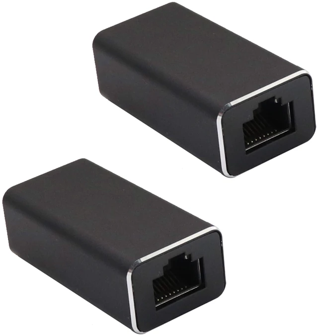 Main image of RJ45 Female to Female Ethernet Coupler 8P8C Inline LAN Connector Network Cable Extender for Cat7 Cat6 Cat5e Cat5 Patch Cables Gold Plated Contacts Aluminum Alloy Housing Black 4.5cm-2.3cm-1.6cm 2 Pack