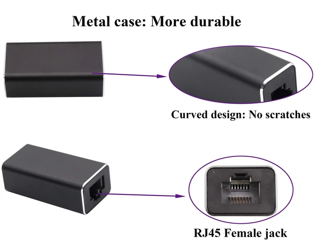 Alt view image 3 of 7 - RJ45 Female to Female Ethernet Coupler 8P8C Inline LAN Connector Network Cable Extender for Cat7 Cat6 Cat5e Cat5 Patch Cables Gold Plated Contacts Aluminum Alloy Housing Black 4.5cm-2.3cm-1.6cm 2 Pack