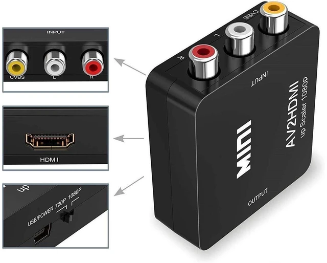 Alt view image 3 of 7 - RCA Composite to HDMI Converter Adapter AV2HDMI Video Audio Signal Converter 1xRCA Input to 1xHDMI Output 720p/1080p 60Hz PAL NTSC SECAM Plug and Play with USB Cable 66 x 55 x 20 mm