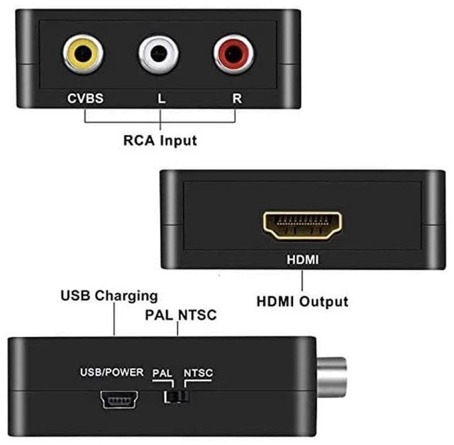 Alt view image 6 of 7 - RCA Composite to HDMI Converter Adapter AV2HDMI Video Audio Signal Converter 1xRCA Input to 1xHDMI Output 720p/1080p 60Hz PAL NTSC SECAM Plug and Play with USB Cable 66 x 55 x 20 mm