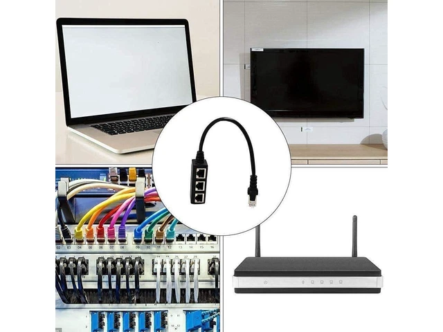 Alt view image 5 of 5 - RJ45 1 to 3 Port Ethernet Splitter Cable Y Splitter Adapter for CAT 5/CAT 6/CAT 7 Network Port Extension Cable for DSL Modem and Ethernet Connections One Device at a Time