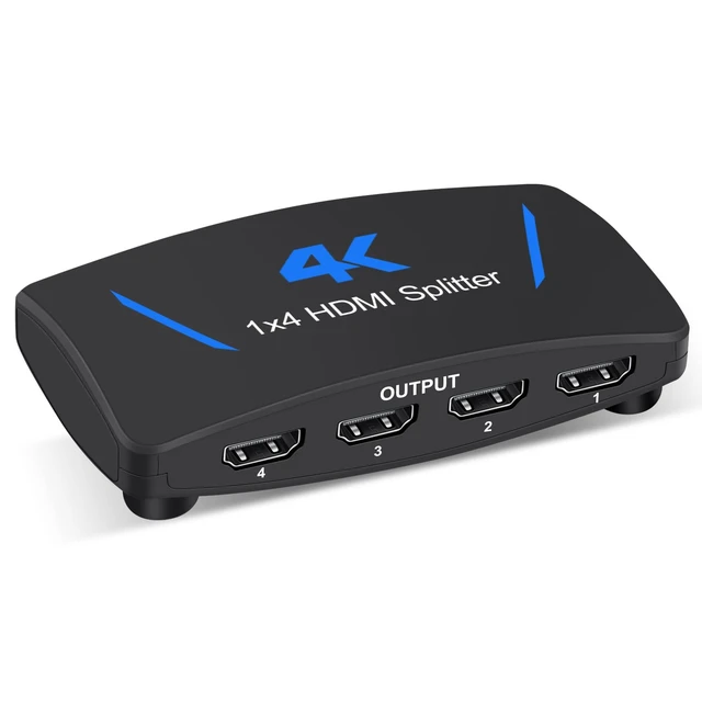 Main image of 4K HDMI Splitter 1x4 Powered 4 Port HDMI Video Audio Distributor 4Kx2K@30Hz 3D HDMI Mirror Duplicator 1 Input to 4 Display Outputs HDCP 1.4 Same Screen Copy Mode Not Extended