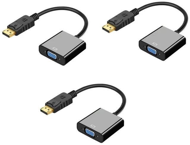 Main image of DisplayPort to VGA Adapter Male to Female Converter Cable 1080p @ 60Hz 2048 x 1152 PC Graphics Resolution Latching DP Connector Quad-Shielded PVC Jacket for Monitors and Projectors 3 PCS