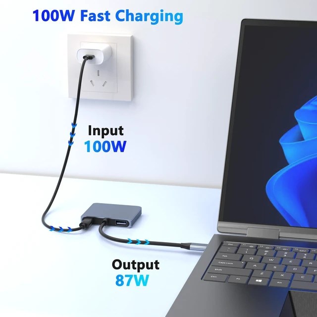 Alt view image 5 of 7 - USB-C Dual HDMI Adapter 4K@30Hz 4-in-1 USB-C Hub with USB 3.0 5Gbps and 100W PD Dual Monitor Display Adapter for DP Alt Mode Devices Windows Dual Extended Displays macOS SST Mirror Mode