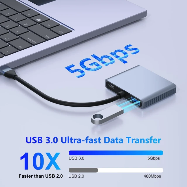 Alt view image 6 of 7 - USB-C Dual HDMI Adapter 4K@30Hz 4-in-1 USB-C Hub with USB 3.0 5Gbps and 100W PD Dual Monitor Display Adapter for DP Alt Mode Devices Windows Dual Extended Displays macOS SST Mirror Mode