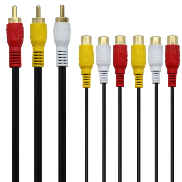 Alt view image 4 of 7 - 3 RCA Male to 6 RCA Female Audio Video Splitter Cable Composite AV Extension Adapter Cable with Gold-Plated Color-Coded Connectors for TV Monitor DVD Player and RCA Devices Black 1FT