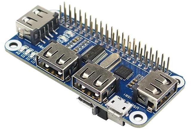 Main image of 4-Port USB Hub HAT Expansion Board USB 2.0/1.1 GPIO Interface USB to UART Serial Debugging Adapter 5V CP2102 Converter with USB Port Indicators Micro USB Cable and Adapter 65mm by 30mm