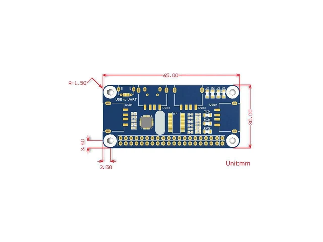 Alt view image 5 of 5 - 4-Port USB Hub HAT Expansion Board USB 2.0/1.1 GPIO Interface USB to UART Serial Debugging Adapter 5V CP2102 Converter with USB Port Indicators Micro USB Cable and Adapter 65mm by 30mm