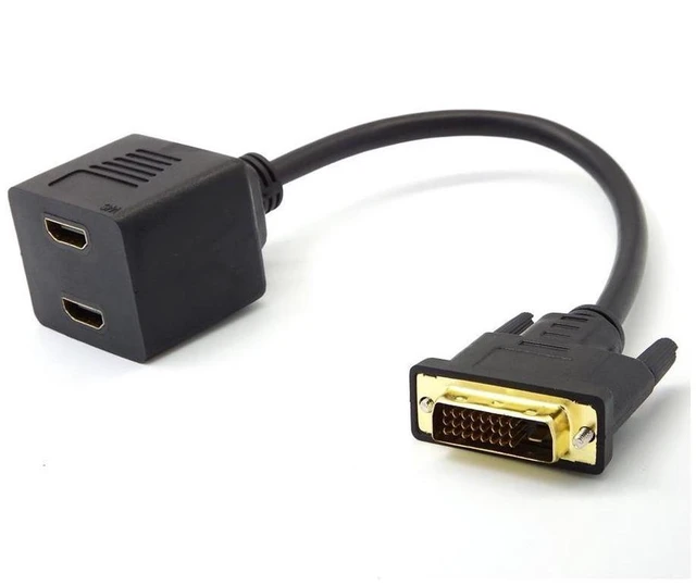 Main image of DVI 25-Pin 24+1 Male to Dual HDMI Female Adapter Cable DVI to 2 HDMI Splitter Converter Cord Gold-Plated Connectors for PC or Laptop Mirrored Display Connection 20cm