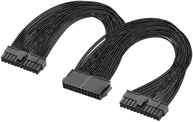 Main image of 24-Pin 20+4 ATX Dual PSU Splitter Cable 1 to 2 Motherboard Power Supply Extension Y Adapter Cord 5557 and 5559 Connectors for 20-Pin ATX Motherboards Black 1Ft