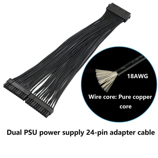 Alt view image 6 of 7 - 24-Pin 20+4 ATX Dual PSU Splitter Cable 1 to 2 Motherboard Power Supply Extension Y Adapter Cord 5557 and 5559 Connectors for 20-Pin ATX Motherboards Black 1Ft