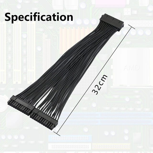 Alt view image 7 of 7 - 24-Pin 20+4 ATX Dual PSU Splitter Cable 1 to 2 Motherboard Power Supply Extension Y Adapter Cord 5557 and 5559 Connectors for 20-Pin ATX Motherboards Black 1Ft