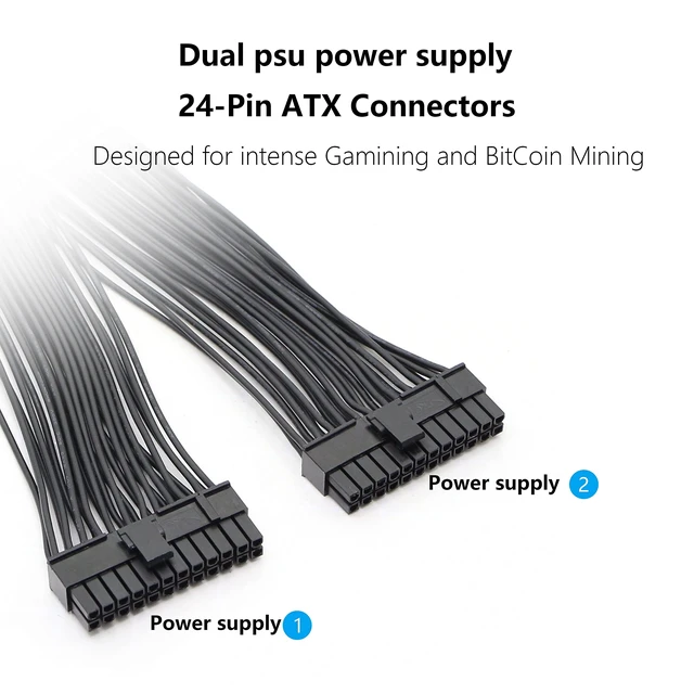 Alt view image 5 of 7 - 24-Pin 20+4 ATX Dual PSU Splitter Cable 1 to 2 Motherboard Power Supply Extension Y Adapter Cord 5557 and 5559 Connectors for 20-Pin ATX Motherboards Black 1Ft