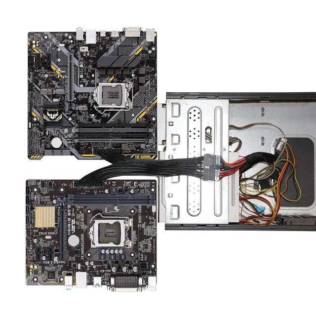 Alt view image 4 of 7 - 24-Pin 20+4 ATX Dual PSU Splitter Cable 1 to 2 Motherboard Power Supply Extension Y Adapter Cord 5557 and 5559 Connectors for 20-Pin ATX Motherboards Black 1Ft