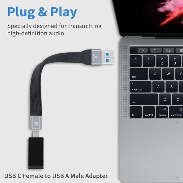 Alt view image 7 of 7 - USB Type-C Female to USB-A Male Adapter Cable USB 3.2 Gen 2 10Gbps Data Sync Cable with 3A/20V Charging Soft Flat FPC USB-C to USB 3.0 Adapter for iPhone Samsung Galaxy MacBook