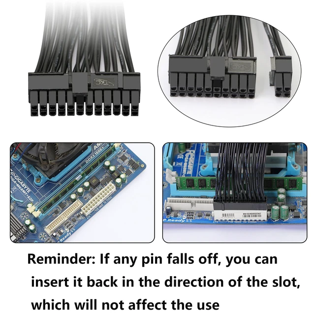 Alt view image 2 of 7 - 24-Pin 20+4 ATX Dual PSU Splitter Cable 1 to 2 Motherboard Power Supply Extension Y Adapter Cord 5557 and 5559 Connectors for 20-Pin ATX Motherboards Black 1Ft