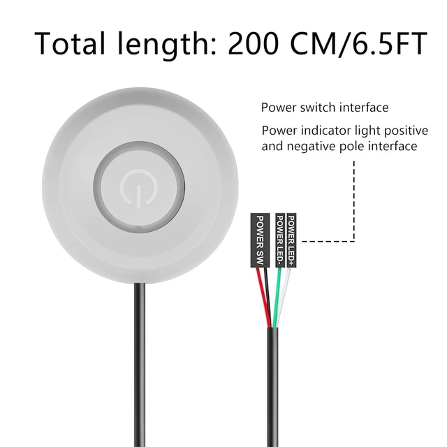 Alt view image 2 of 7 - Desktop PC External Power Switch Cable Motherboard Power SW Power LED+ and Power LED Connectors Computer Case Remote Start Button Replacement Self Adhesive Mount 1.6 m White