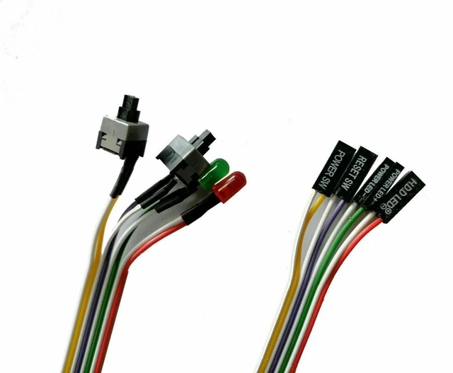 Main image of PC Case Front Panel Power Switch Reset Button Cable 2x ATX Motherboard ON/OFF Switch Leads with 2x LED Lights Desktop Computer Power Reset Switch Replacement Cable 65cm