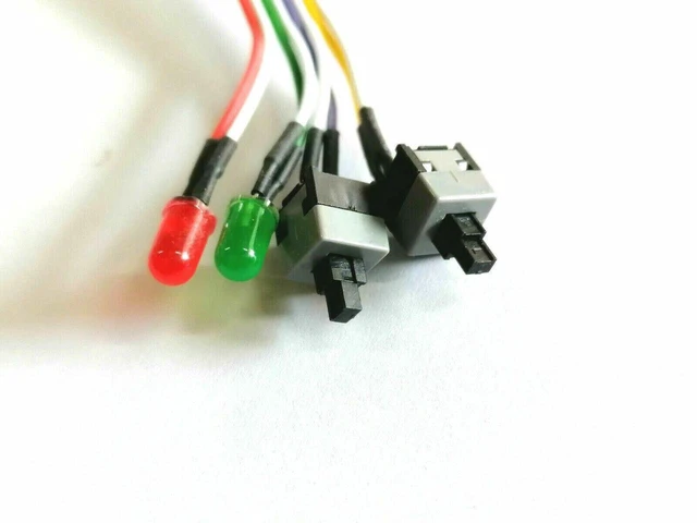 Alt view image 5 of 5 - PC Case Front Panel Power Switch Reset Button Cable 2x ATX Motherboard ON/OFF Switch Leads with 2x LED Lights Desktop Computer Power Reset Switch Replacement Cable 65cm