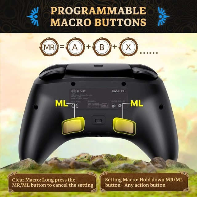 Alt view image 4 of 7 - Wireless Gaming Controller Pro-Style Gamepad with 6-Axis Gyro Sensor Adjustable Dual Rumble Motors with 4 Vibration Levels 8 RGB Light Colors and 4 Light Modes Wireless & Wired Connections