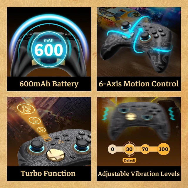 Alt view image 7 of 7 - Wireless Gaming Controller Pro-Style Gamepad with 6-Axis Gyro Sensor Adjustable Dual Rumble Motors with 4 Vibration Levels 8 RGB Light Colors and 4 Light Modes Wireless & Wired Connections