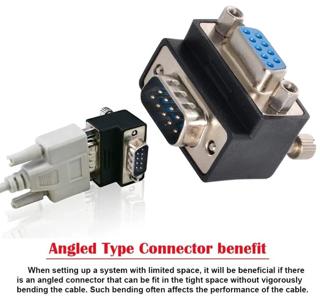 Alt view image 6 of 7 - RS232 DB9 9Pin 90 Degree Down Angled Male to Female Extension Adapter D-Sub 9Pin Connector Gender Changer Screw Type Male Thumbscrews to Female Nut Type