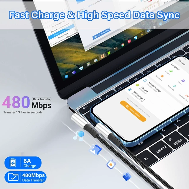 Alt view image 3 of 7 - Short USB-A to USB-C Cable - Dual 90-Degree Right Angle, 6A Fast Charging & Data Sync, for Power Bank & Car Console, 9.8 Inch (25cm)