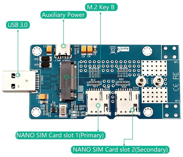 Alt view image 2 of 7 - M.2 NGFF Key B to USB 3.0 Adapter for 3G/4G/5G Modules USB Type-A Male WWAN Card Converter with Auxiliary Power Dual Nano SIM Card Slots Supports 3042/3052 M.2 Key B Cards for Desktop Notebook PC