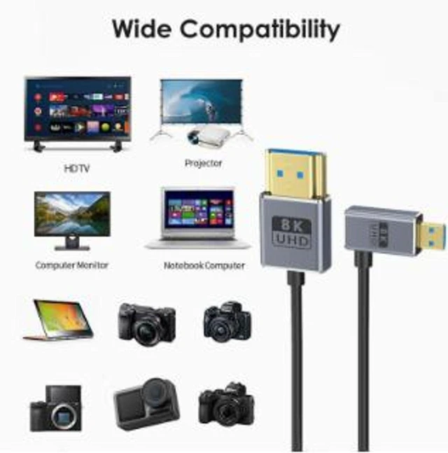 Alt view image 2 of 3 - Micro HDMI Male to HDMI Male 2.1 Cable 48Gbps 8K@60Hz 4K@240Hz Ultra Slim 2.5mm OD Coaxial High Speed Audio Video Cable for Digital Cameras Camcorders Monitors and Standard HDMI Displays 30CM