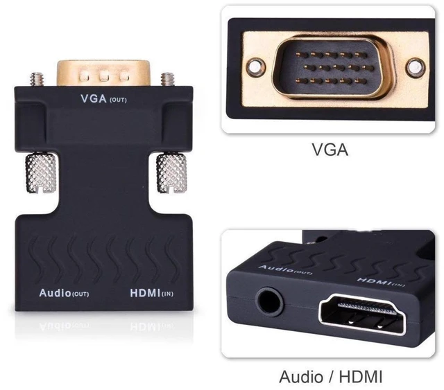 Alt view image 4 of 6 - 1080P HDMI Female to VGA Male Video Adapter Gold-Plated HDMI to VGA Converter with 3.5mm Stereo Audio HDMI 1.4 3D Plug & Play Digital-to-Analog Display Adapter for Laptop PC