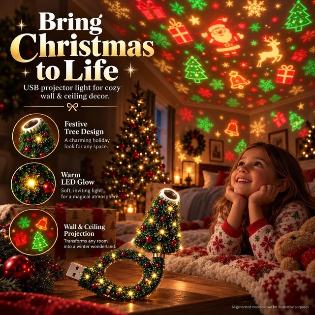 Alt view image 2 of 7 - USB HD Projector Light Plug and Play Decorative Tree Projector Lamp 6+ Projection Patterns Flexible Indoor Projection Light for Wall Ceiling Bedroom Desk Living Room and Party Decor USB Powered