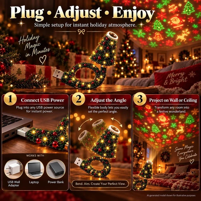 Alt view image 5 of 7 - USB HD Projector Light Plug and Play Decorative Tree Projector Lamp 6+ Projection Patterns Flexible Indoor Projection Light for Wall Ceiling Bedroom Desk Living Room and Party Decor USB Powered