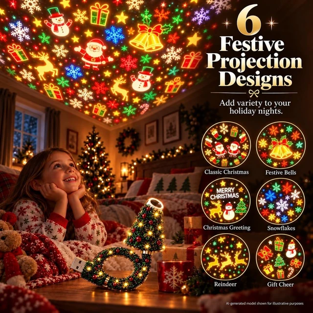 Alt view image 4 of 7 - USB HD Projector Light Plug and Play Decorative Tree Projector Lamp 6+ Projection Patterns Flexible Indoor Projection Light for Wall Ceiling Bedroom Desk Living Room and Party Decor USB Powered