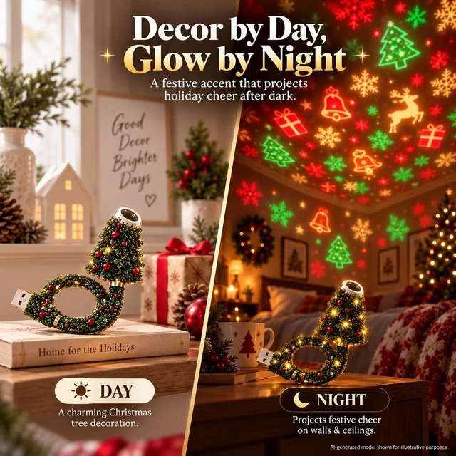 Alt view image 6 of 7 - USB HD Projector Light Plug and Play Decorative Tree Projector Lamp 6+ Projection Patterns Flexible Indoor Projection Light for Wall Ceiling Bedroom Desk Living Room and Party Decor USB Powered