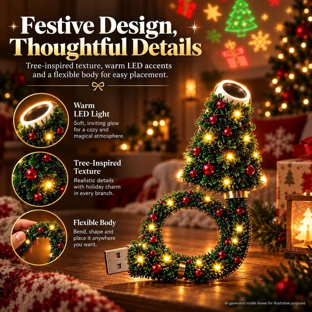 Alt view image 3 of 7 - USB HD Projector Light Plug and Play Decorative Tree Projector Lamp 6+ Projection Patterns Flexible Indoor Projection Light for Wall Ceiling Bedroom Desk Living Room and Party Decor USB Powered