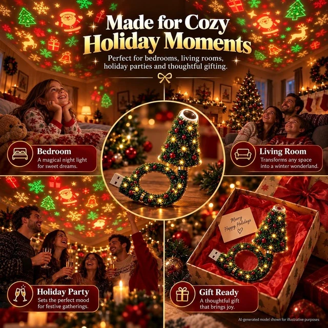 Alt view image 7 of 7 - USB HD Projector Light Plug and Play Decorative Tree Projector Lamp 6+ Projection Patterns Flexible Indoor Projection Light for Wall Ceiling Bedroom Desk Living Room and Party Decor USB Powered