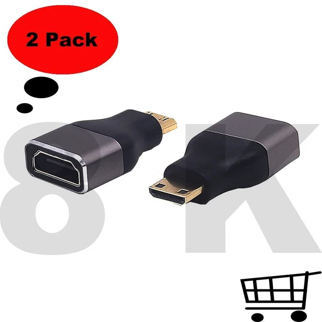 Alt view image 2 of 5 - Mini HDMI 2.1 Male to HDMI 2.1 Female Adapter Type C to Type A Extender Coupler and Bidirectional Connector for Camera Laptop Projector and HDTV 8K@60Hz 4K@120Hz 48Gbps Dynamic HDR 2 Pack