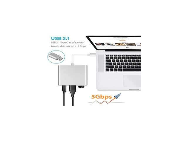 Alt view image 4 of 7 - USB-C to HDMI Adapter 4K 30Hz USB Type-C Digital AV Multiport Adapter with USB 3.0 Port and PD Quick Charging Port Thunderbolt 3 Compatible Hub 5Gbps Data Transfer Silver