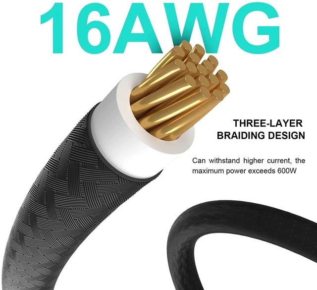 Alt view image 3 of 7 - 16AWG 12+4 Pin GPU Power Cable 3 x 8Pin to 12+4Pin PCIe PSU Extension Cable for RTX 3090Ti 4070Ti 4080 4090 Graphics Cards Gold-Plated Terminals UL1007 PET Sleeved 600W Black 30cm