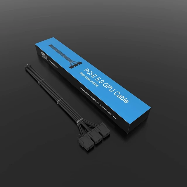 Alt view image 7 of 7 - 16AWG 12+4 Pin GPU Power Cable 3 x 8Pin to 12+4Pin PCIe PSU Extension Cable for RTX 3090Ti 4070Ti 4080 4090 Graphics Cards Gold-Plated Terminals UL1007 PET Sleeved 600W Black 30cm