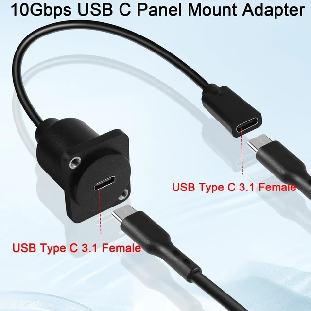 Alt view image 3 of 7 - USB C 3.1 Female to Female Panel Mount Adapter 10Gbps 100W 20V/5A Type C Socket to Socket Short Cable Connector 4K@60Hz D-Type/XLR Panel Mount Receptacle Surface or Concealed Mount 20cm/7.8in